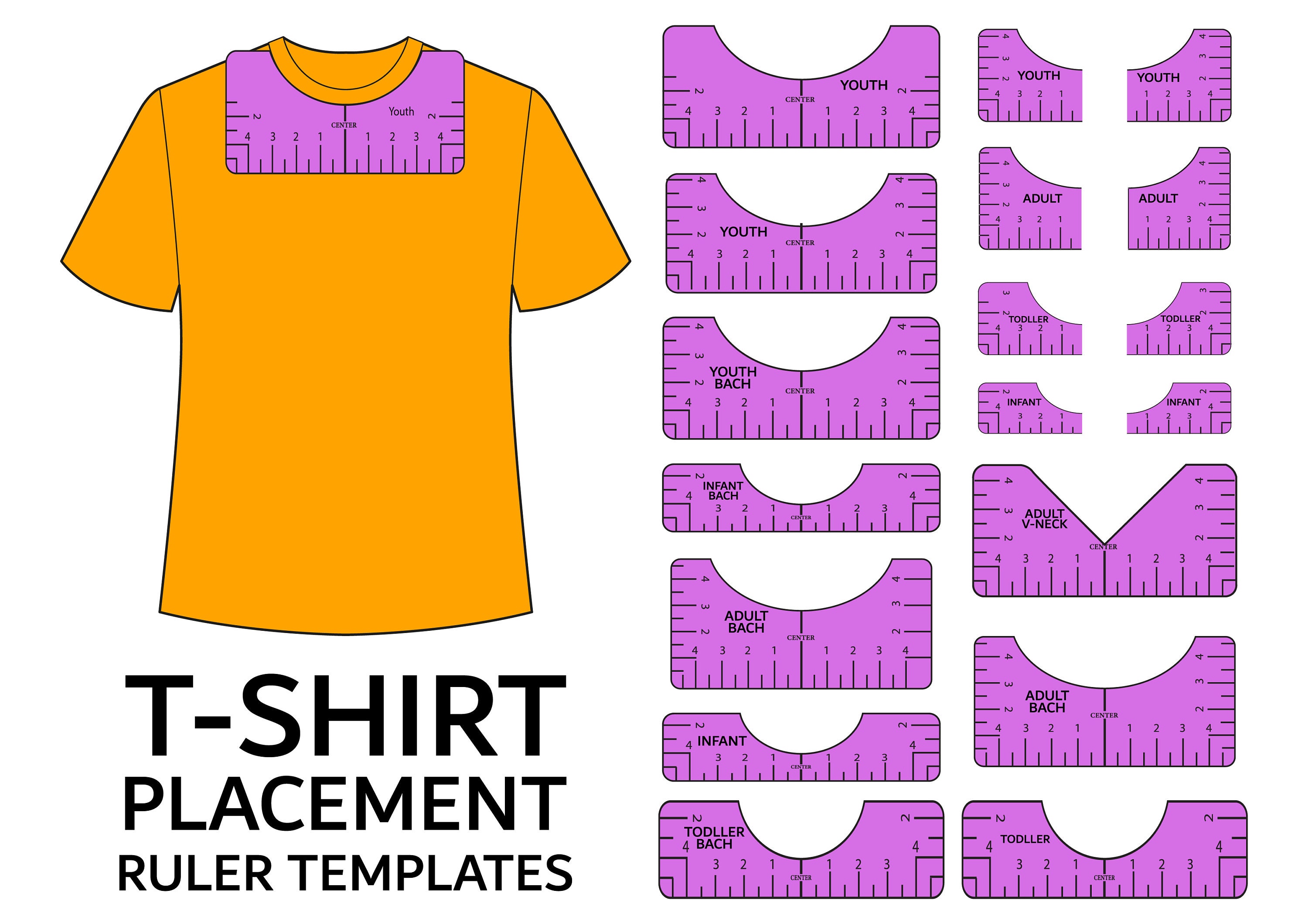 Tshirt Ruler SVG Bundle 4 Templates, T Shirt Alignment Tool Svg, Png, Pdf,  Eps, Dfx, Printable Shirt Placement Guide, Instant Download 