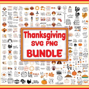 Thanksgiving SVG PNG Bundle, Fall Digital Designs, Thanksgiving Clipart, Turkey Pumpkin Cut Files, Thanksgiving Digital Download