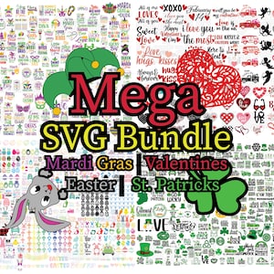 4 in 1 Mega Bundle SVG, Mardi Gras SVG, San Valentino SVG, Pasqua svg, San Patrizio svg, File tagliati, Cricut, Png, Sublimazione, Silhouette