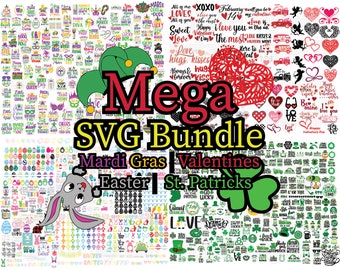 4 in 1 Mega Bundle SVG, Mardi Gras SVG, Valentines Day SVG, Easter svg, St Patricks Day svg, Cut files, Cricut, Png, Sublimation, Silhouette