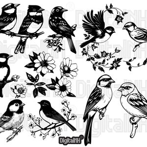 Birds SVG PNG Bundle, Bird SVG, Sparrow svg, Swallow svg, Blackbird svg, Tattoo Designs idea, Digital file, Instant download