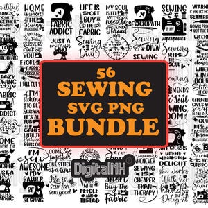 Paquete de 56 SVG PNG de costura, SVG de costura, paquete de citas de costura, citas de costura, svg de máquina de coser, sastre, descarga instantánea, archivos digitales
