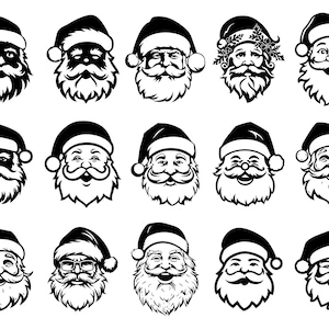 Ensemble père Noël SVG PNG, père Noël SVG, svg visage de père Noël, lot de svg de Noël, fichier numérique, téléchargement immédiat