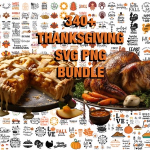 Pacchetto SVG PNG del Ringraziamento, SVG del raccolto autunnale, SVG del tacchino, SVG della torta, SVG della cornucopia, Pacchetto stagionale, Pacchetto autunnale, Download immediato