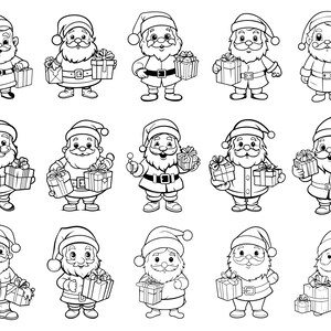 Joli père Noël SVG PNG Bundle, père Noël avec clipart cadeaux, ligne d'art père Noël, père Noël SVG, idée cadeau Noël, téléchargement immédiat