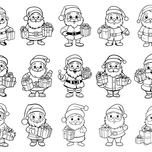 Cute Santa Claus SVG PNG Bundle, Santa Claus with gifts clip art, Santa Claus art line, Santa SVG, Christmas gift idea, Instant download