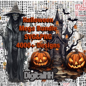 Paquete SVG PNG de Halloween, diseños de camisetas para Halloween, ideas de regalos para Halloween, carteles de porche para Halloween, paquete SVG Mega, archivo digital