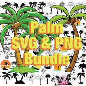 Paquete de 90 palmeras SVG PNG, palmeras SVG, playa svg, verano svg, árbol svg, archivos digitales, descarga instantánea