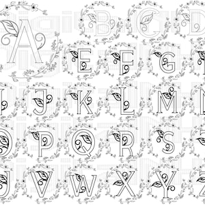 Alfabeto floral SVG, corona floral SVG, corona de laurel SVG, monograma de nombre SVG, boda SVG, llavero SVG, llavero SVG, archivo digital