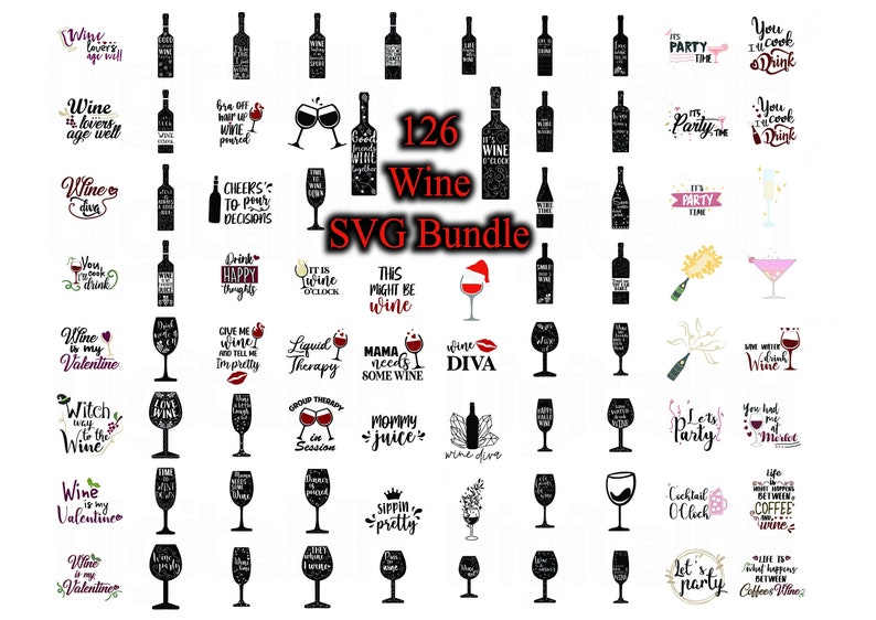 126 Wine SVG Bundle Wine Quotes SVG Drinking Svg Wine Etsy