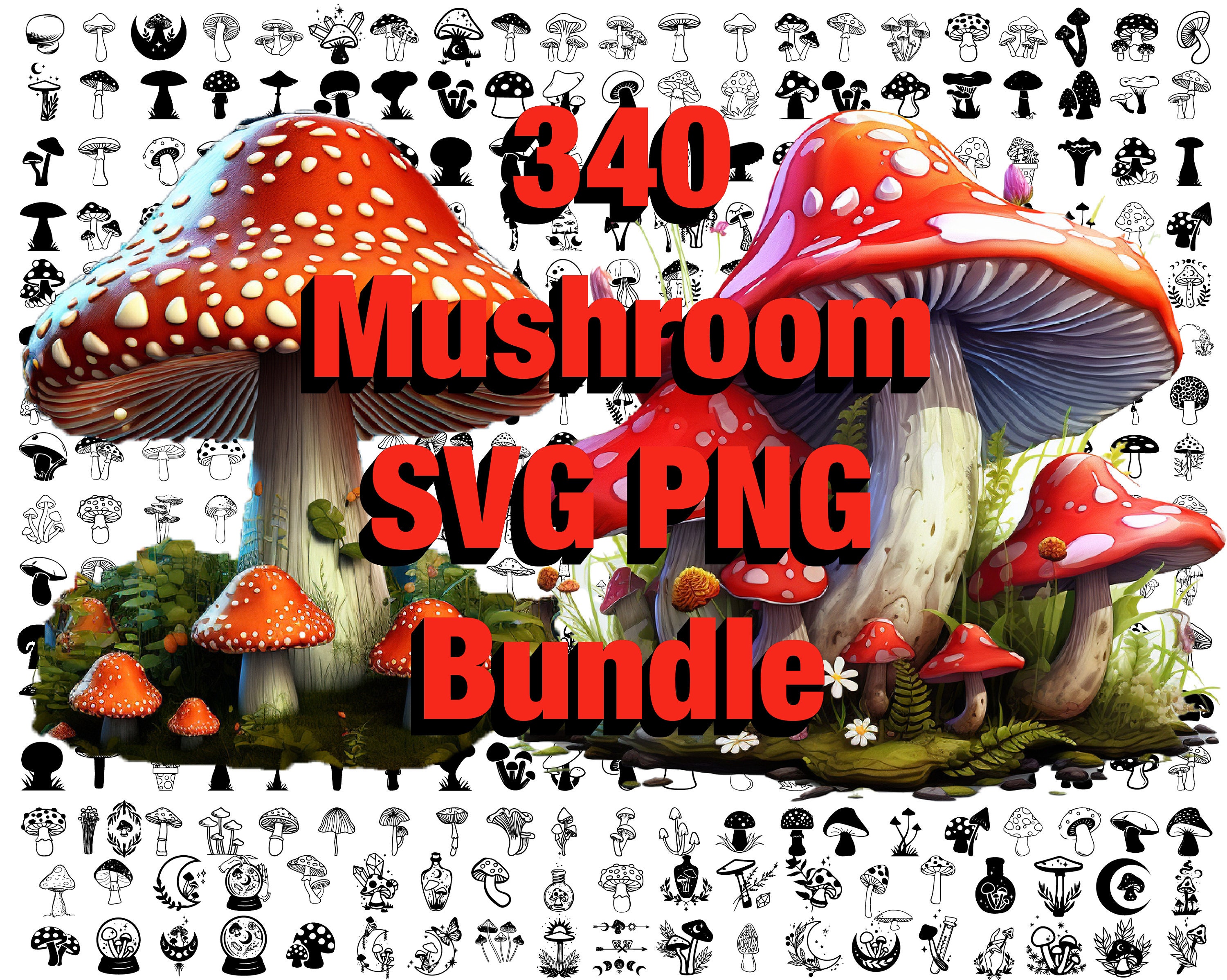 340 Mushroom SVG PNG Bundle, Mushroom SVG, Shroom svg, Herbal svg, Nature svg, Mysitcal svg, Digital File, Instant Download