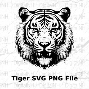 Tiger SVG File, Black and White Digital Tiger Face, Instant Download PNG, Wildlife Clipart, Tiger Decal Image, DIY Craft Cricut File