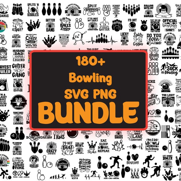 180+ Bowling SVG PNG-bundel, Bowling SVG, Bowling Cutfile, Bowling T-shirt Design, Bowling silhouet, bowlingbal, Bowling Lady, digitaal