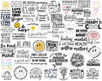 60+ Mental Health SVG Bundle, Positive SVG, Motivierende SVG, Inspirational svg, Mental Health Awareness svg, Cut Files for Cricut