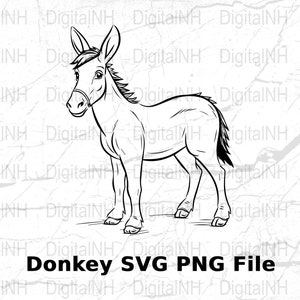 Cute Donkey SVG File, Cartoon Donkey Digital Download, Farm Animal PNG Clipart, Silhouette & Cricut Cut File, Kids Craft Graphic
