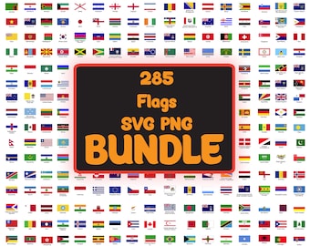 285 Drapeaux SVG PNG Bundle, Drapeaux de pays svg, SVG patriotique, Drapeaux du monde SVG, Drapeau svg, Fichier Flag Cut, Fichier numérique, Téléchargement instantané