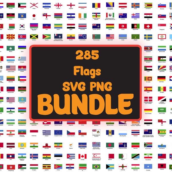 285 Flags SVG PNG Bundle, Country Flags svg, Patriotic svg, World Flags SVG, Flag svg, Flag Cut file, Digital File, Instant Download