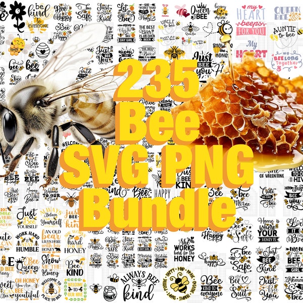 235 Paquete SVG de abeja, paquete PNG de abeja, SVG de abeja, svg de miel, svg de abejorro, svg de panal, archivo digital, descarga instantánea