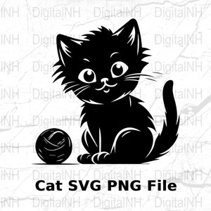 Cute Kitten SVG File for Cricut, Adorable Cat Line Art, Digital Download Pet Illustration, DIY Craft Project, Black & White PNG Clipart