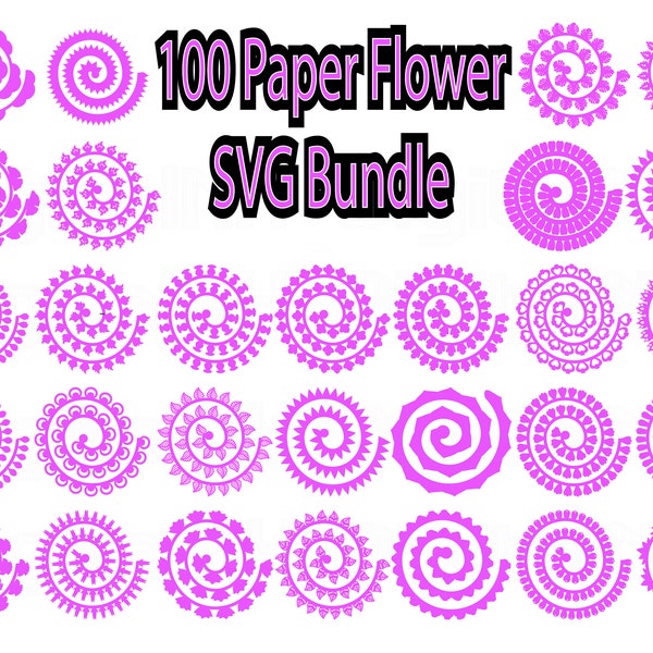 100 Flores enrolladas SVG Bundle, Paper flower SVG bundle, FLOWER svg, Flower cut file for Cricut Silhouette, Wedding svg, 3D Flower Template