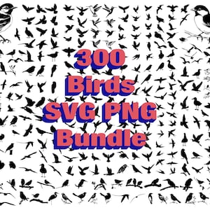 300 鳥 SVG PNG バンドル、鳥 SVG、スズメ SVG、ツバメ SVG、クロウタドリ SVG、タトゥー デザインのアイデア、デジタル ファイル、即時ダウンロード