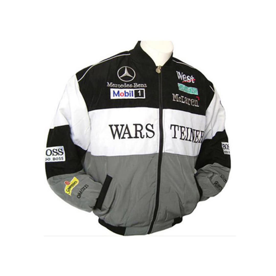 Mercedes Benz Warsteiner McLaren Rennjacke Schwarz Weiß Grau Nassar-Jacke  Rennjacke Herren Rennjacke Rennjacke  - .de