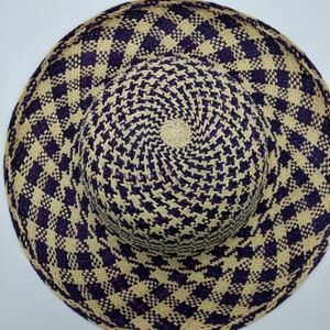 Pepita-mönster panamahatt, vintage kaplin i naturvitt/blått, sommarhatt, semesterhatt, hatttillverkning, modiströjor
