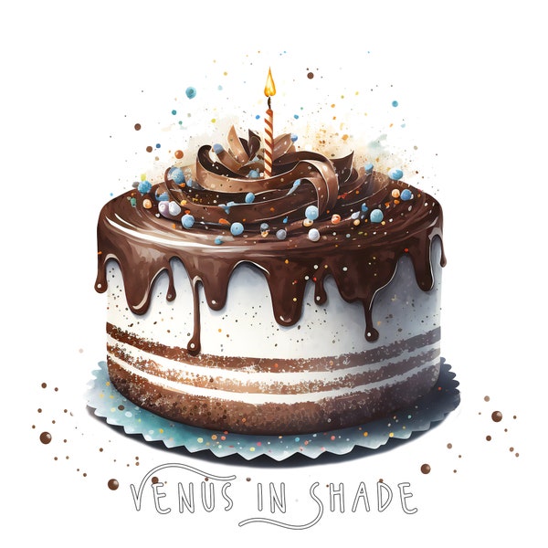 Birthday Cake | Chocolate Frosting Sprinkles Candles - Happy Birthday Party Food Foodie Breakfast Brunch Watercolor Clipart Sublimation PNG