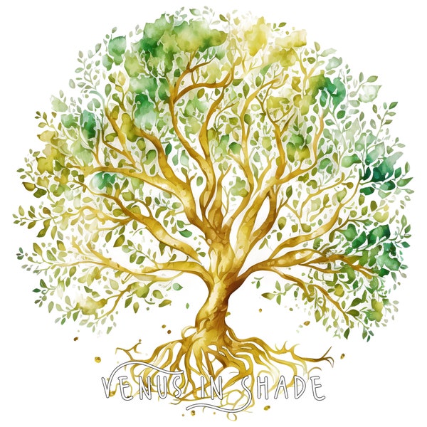 Watercolor Tree of Life | Tree Earth and Nature Lovers Organic Gift Decor - Forest Woodland Fantasy Celtic Science Clipart Sublimation PNG