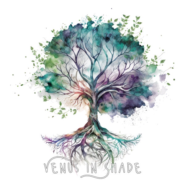 Watercolor Tree of Life | Tree Earth and Nature Lovers Organic Gift Decor - Forest Woodland Fantasy Celtic Science Clipart Sublimation PNG