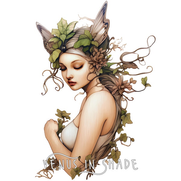 Forest Maiden | Tree Nymph Fay Fae Creatures - Elven Elf Elves Forest Woodland Fantasy Celtic Storybook Fairytale Clipart Sublimation PNG