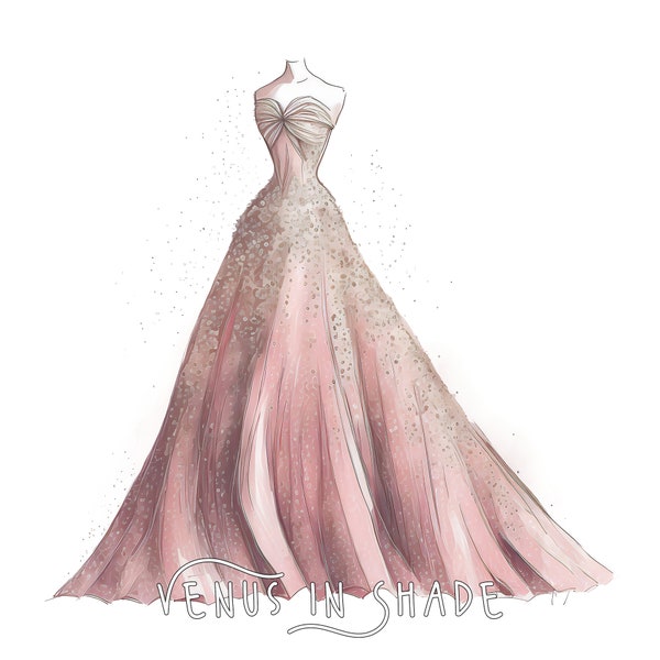 Pink Princess Wedding Gown | Formal Lady Dress Costume Queen Woodland Elf Queen Medieval Fashion Clothing Garment Clipart Sublimation PNG