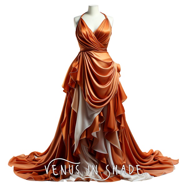 Autumn Princess Satin Gown | Formal Lady Dress Costume Queen Woodland Elf Queen Medieval Fashion Clothing Garment Clipart Sublimation PNG