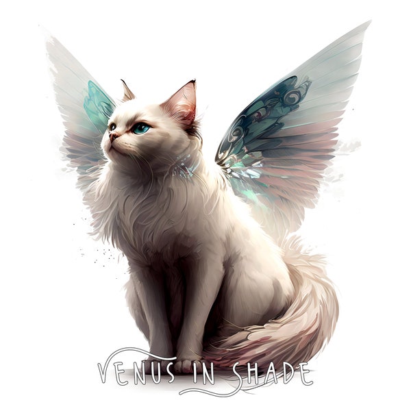 Angel Cat | Kitten Bird Wings Forest Creatures - Wildlife Angelic Feline Outdoor Woodland Fantasy Animal Fairytale Clipart Sublimation PNG