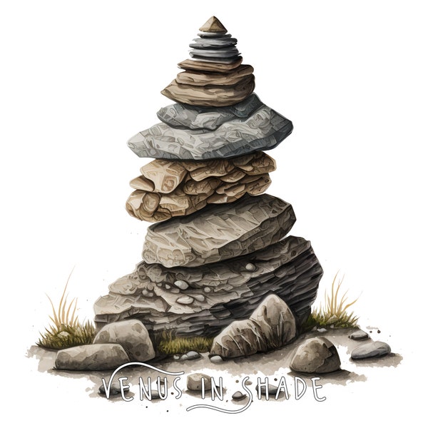 Rock Cairn | Hiking Nature River Rocks Beach Stones - Mountain Outdoor Forest Lover- Adventure Journey Nature Art - Clipart Sublimation PNG