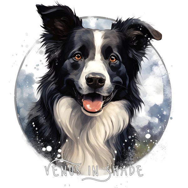 Border Collie | Herding Dog Fantasy Puppy Dog Pet Portrait Canine Breeds Digital Illustration Watercolor Cartoon Clipart Sublimation PNG