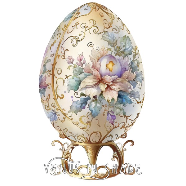 Easter Egg | Elegant Faberge Holiday Egg Basket Spring Flower Storybook Fairytale Sublimation Digital Download PNG Clipart OOAK Original Art