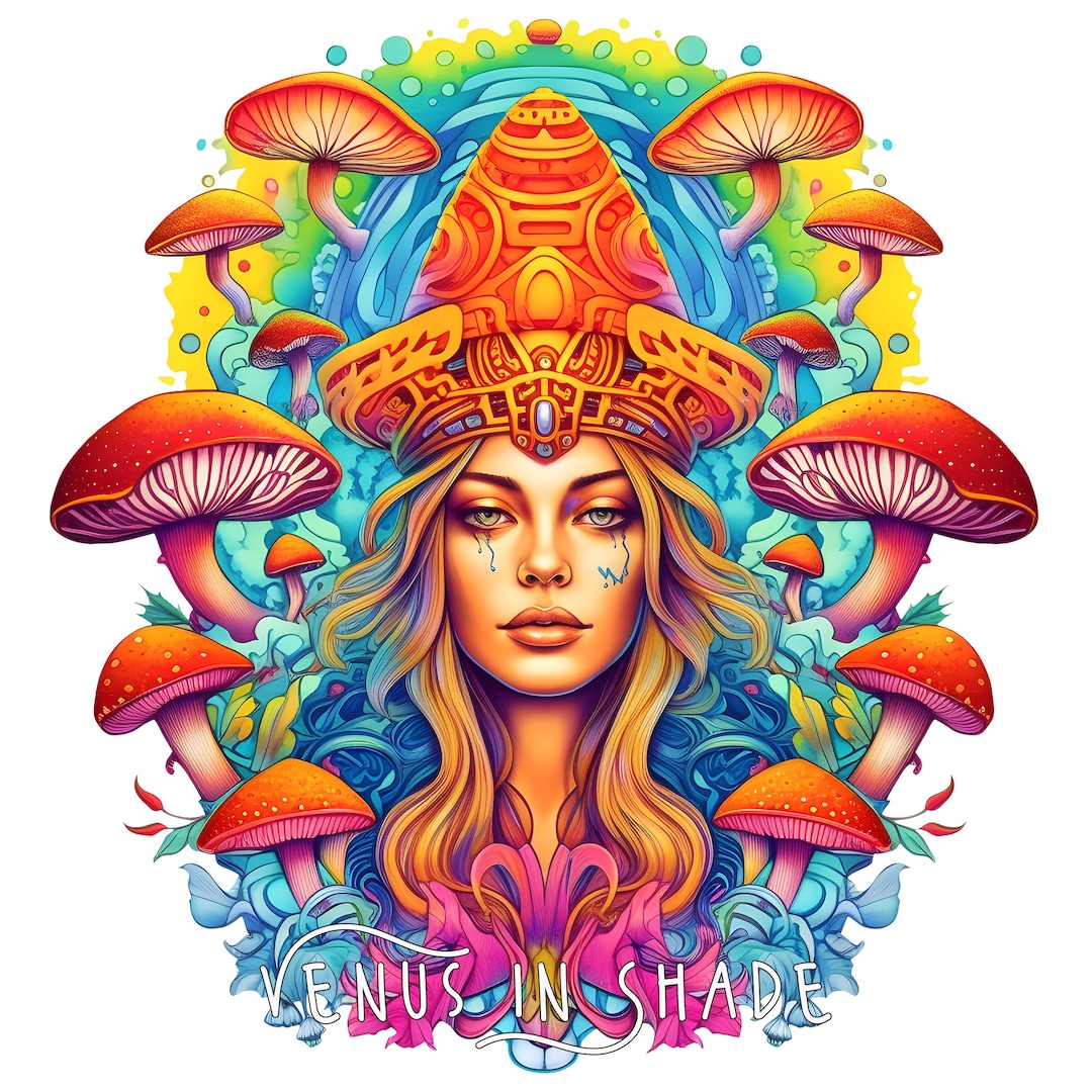 Psychedelic Mushroom Goddess Rainbow Groovy Retro Trippy Etsy