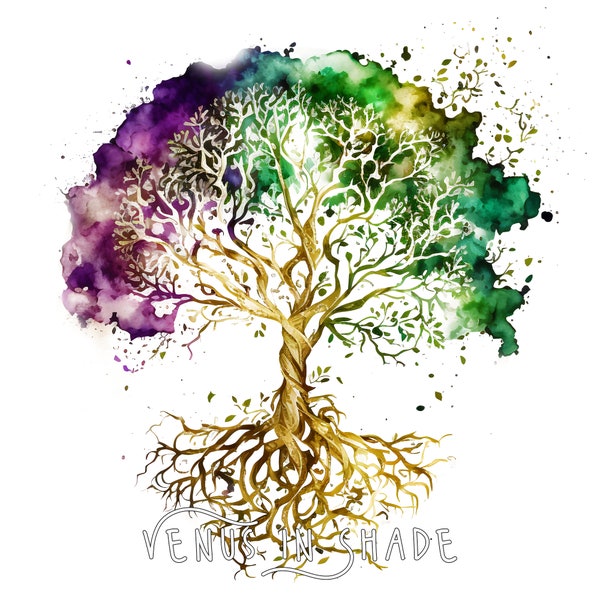 Watercolor Tree of Life | Tree Earth and Nature Lovers Organic Gift Decor - Forest Woodland Fantasy Celtic Science Clipart Sublimation PNG