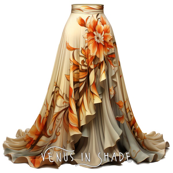 Autumn Princess Satin Skirt | Formal Lady Dress Costume Queen Woodland Elf Queen Medieval Fashion Clothing Garment Clipart Sublimation PNG