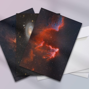 3x Astronomie-Postkarten, Weltraum-Geburtstagskarten, fotografiert von einem Londoner Künstler, Umschläge enthalten, A5 und A6