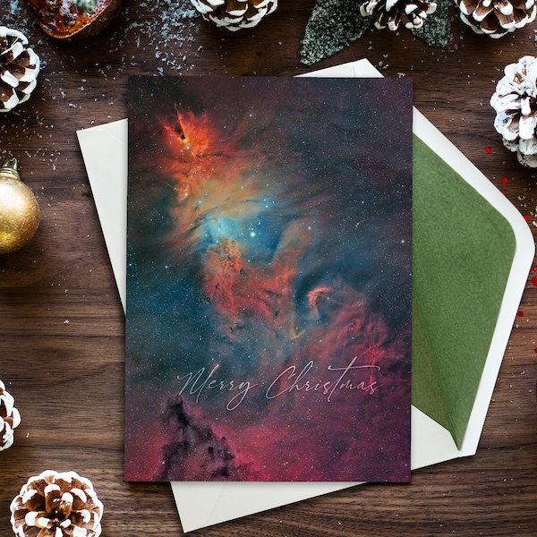 Carte de Noël sur le thème de l'espace, couverture originale pour photographie spatiale par un artiste britannique, carte pliée avec enveloppe premium, format A5