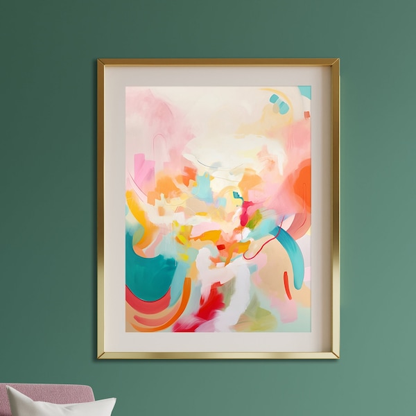 Pastel Colors Abstract Painting | DIGITAL DOWNLOAD | Pink, Yellow and Blue Expressionism Art | Modern Printable Poster | Colorful Art