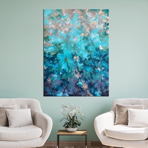 Grüne und türkise moderne abstrakte Malerei | Bunte Wandkunst | Abstrakte Original Kunst auf Leinwand | Acrylmalerei