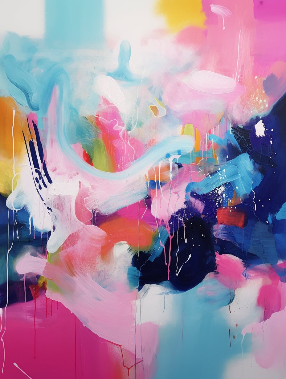 Pink and Blue Abstract Painting DIGITAL DOWNLOAD Pink and Navy