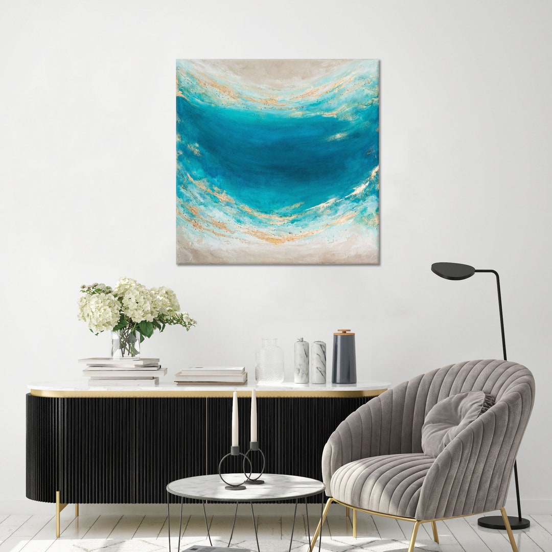 Turquoise and Gold Modern Abstract Ocean Painting | Wall Art | Abstract ...