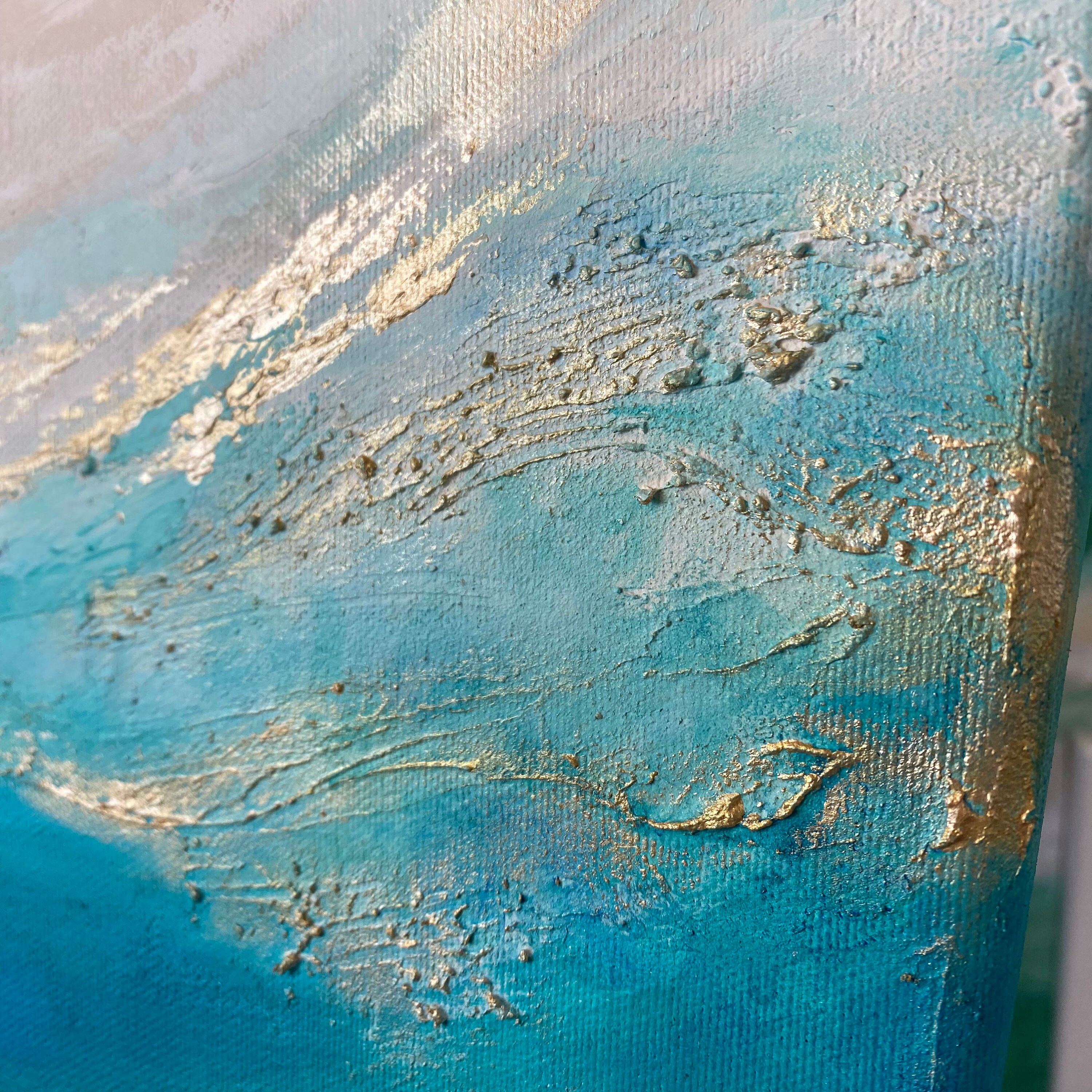 Turquoise and Gold Modern Abstract Ocean Painting | Wall Art | Abstract ...