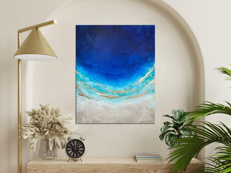 Navy Blue & Turquoise Ocean Painting | Wall Art | Abstract Sea Original ...