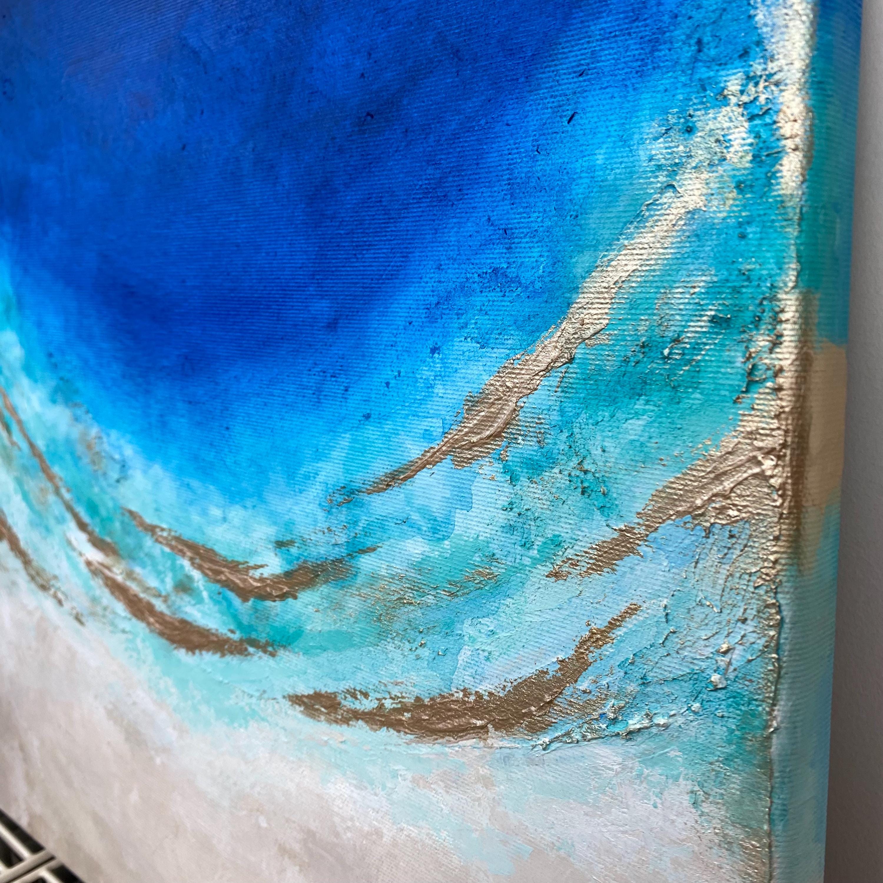 Navy Blue & Turquoise Ocean Painting | Wall Art | Abstract Sea Original ...