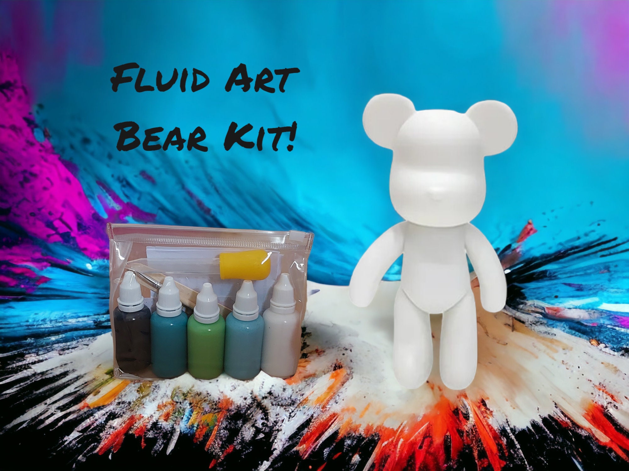 Bear Brick Painting Kit, Fluid Painting DIY Set Bearbrick Pour  Painting,bear Painting Toolkit, DIY Kit Home Room 